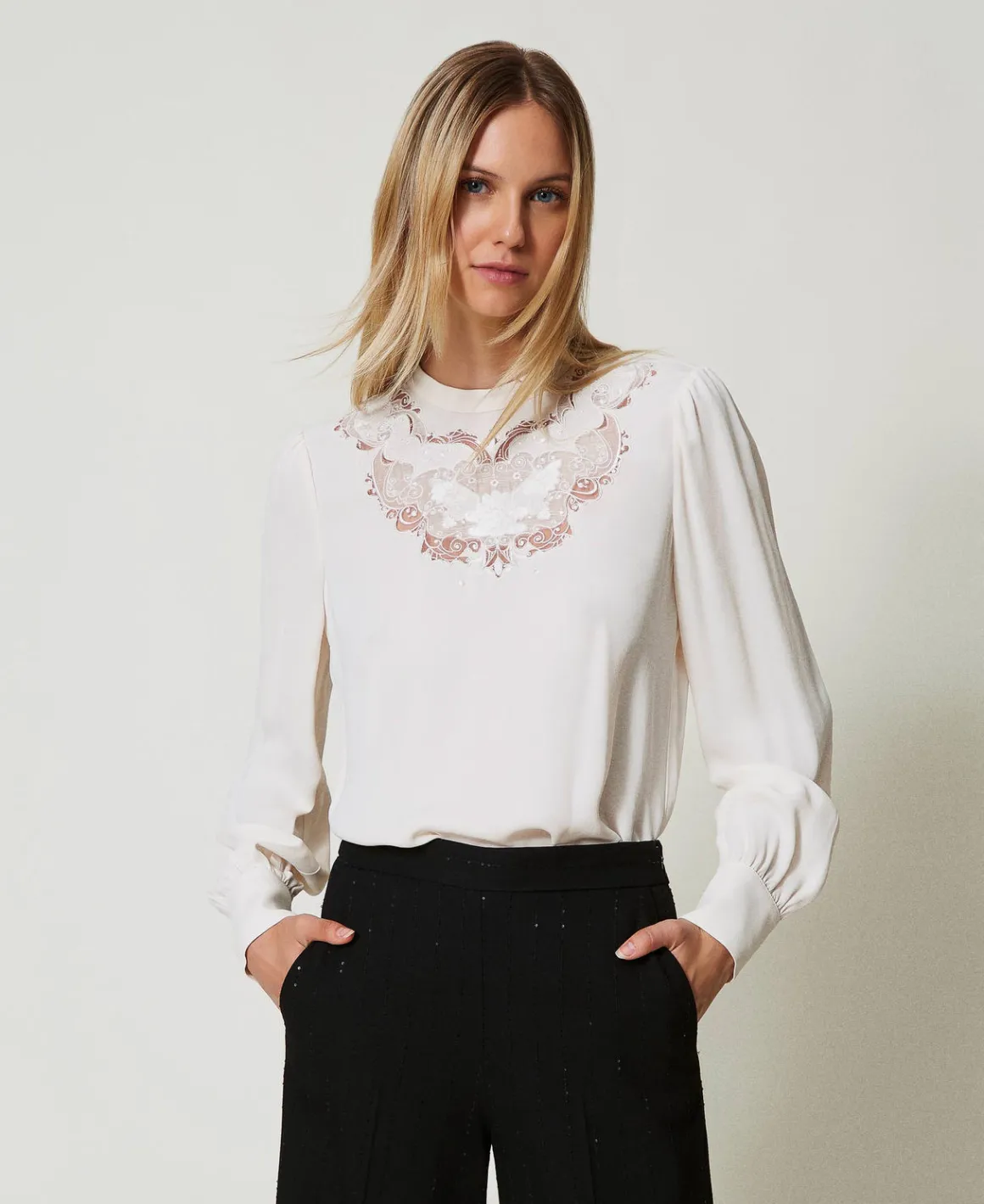 TWINSET Milano Blusa In Crêpe Con Ricamo Floreale | Bluse E Camicie
