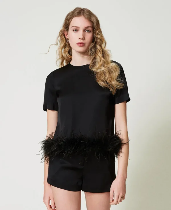 TWINSET Milano Blusa In Raso Con Piume | Bluse E Camicie