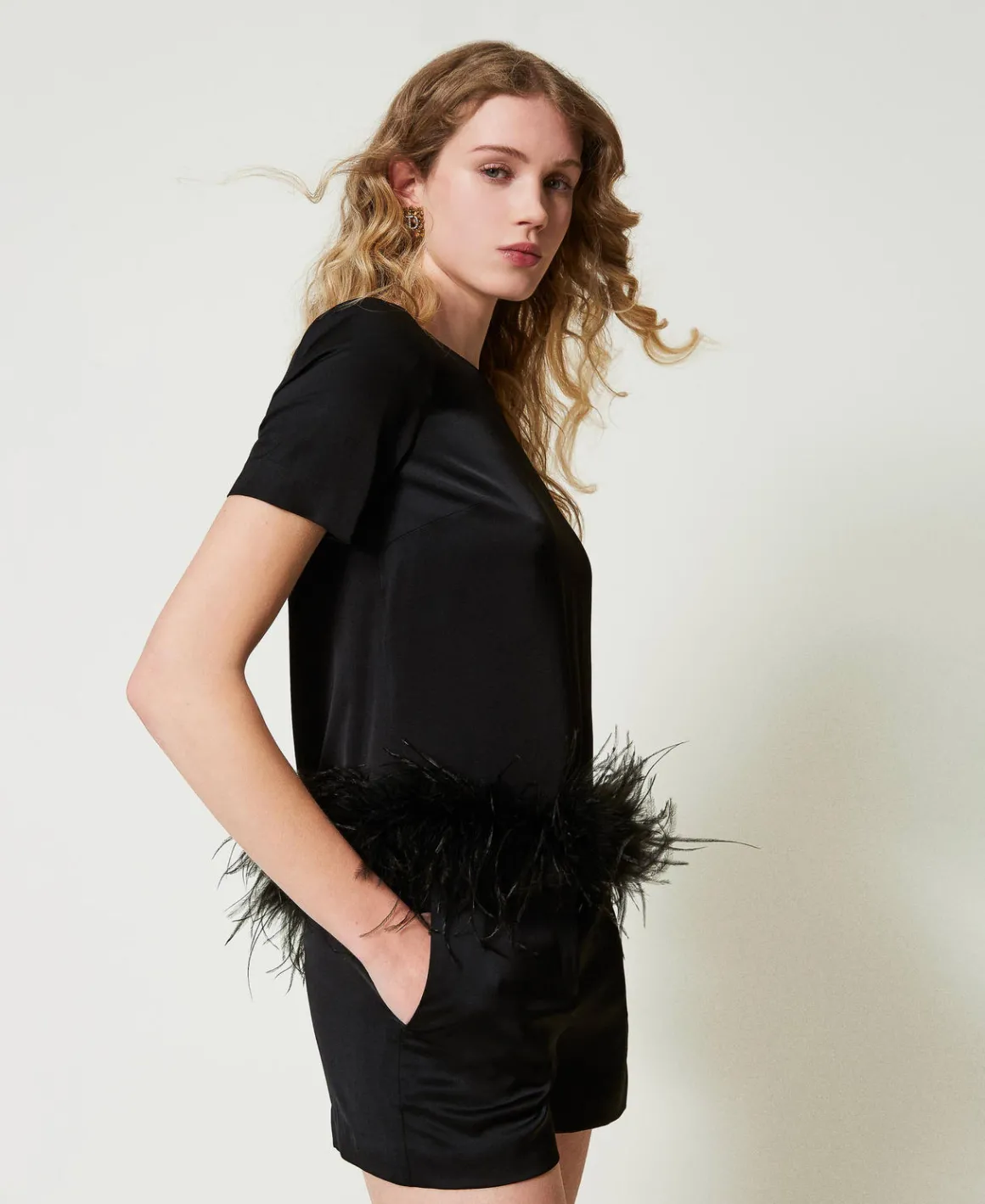 TWINSET Milano Blusa In Raso Con Piume | Bluse E Camicie