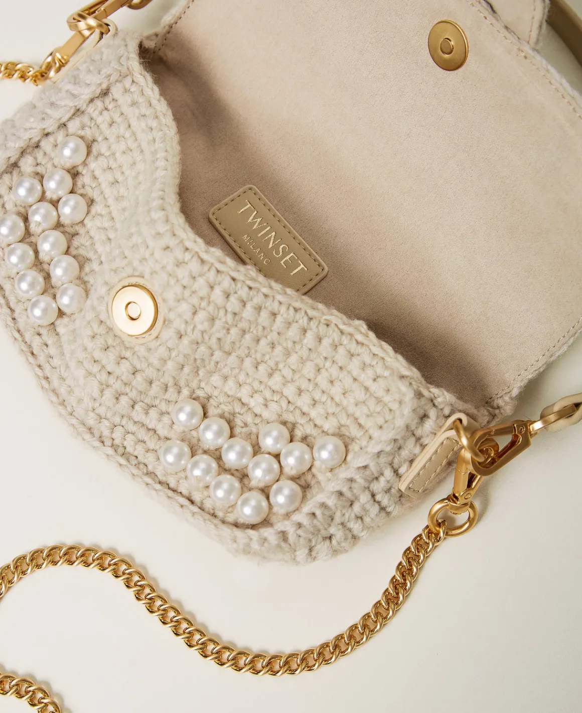 TWINSET Milano Borsa A Tracolla 'Amie' Piccola Crochet Con Perle | Borse A Mano | Borse A Spalla