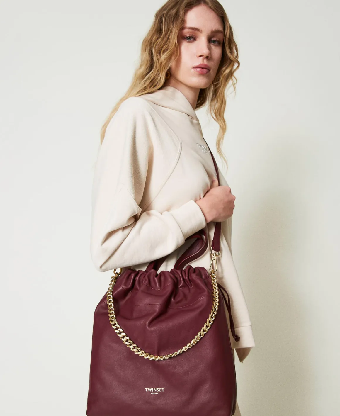 TWINSET Milano Borsa Shopper Media In Pelle Con Coulisse | Borse Shopping | Borse A Mano