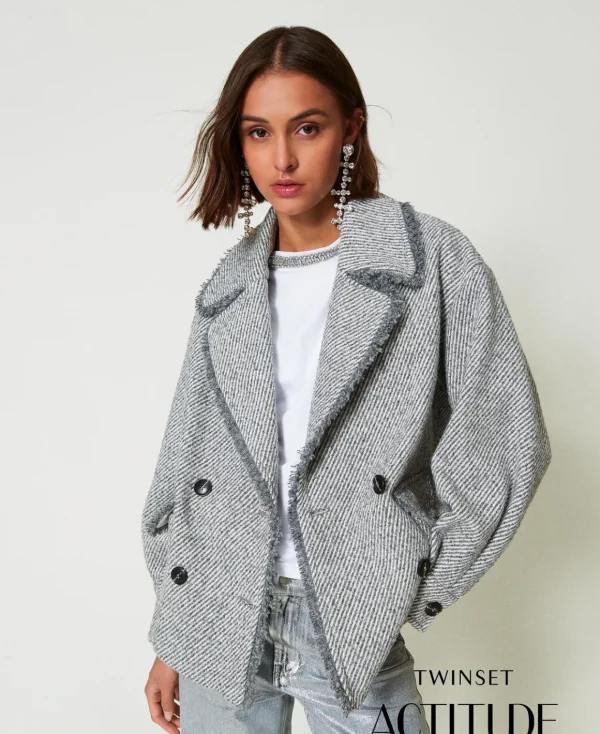 TWINSET Milano Caban Doppiopetto In Panno Bicolor | Giacche E Piumini