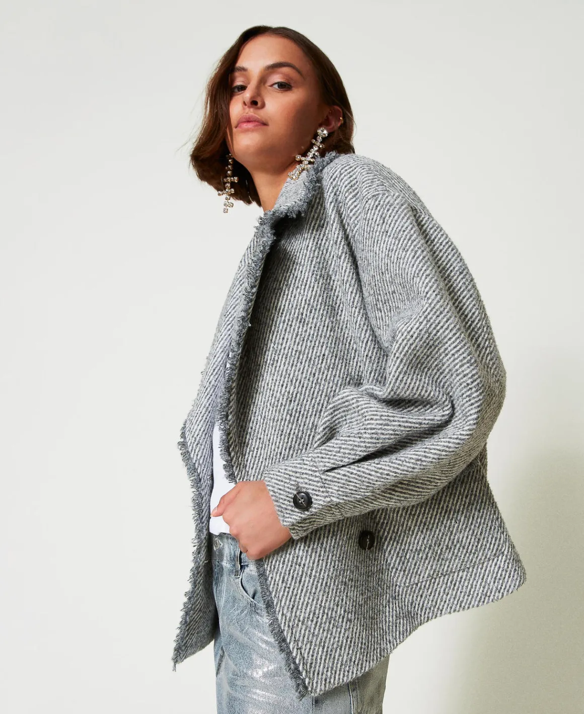 TWINSET Milano Caban Doppiopetto In Panno Bicolor | Giacche E Piumini