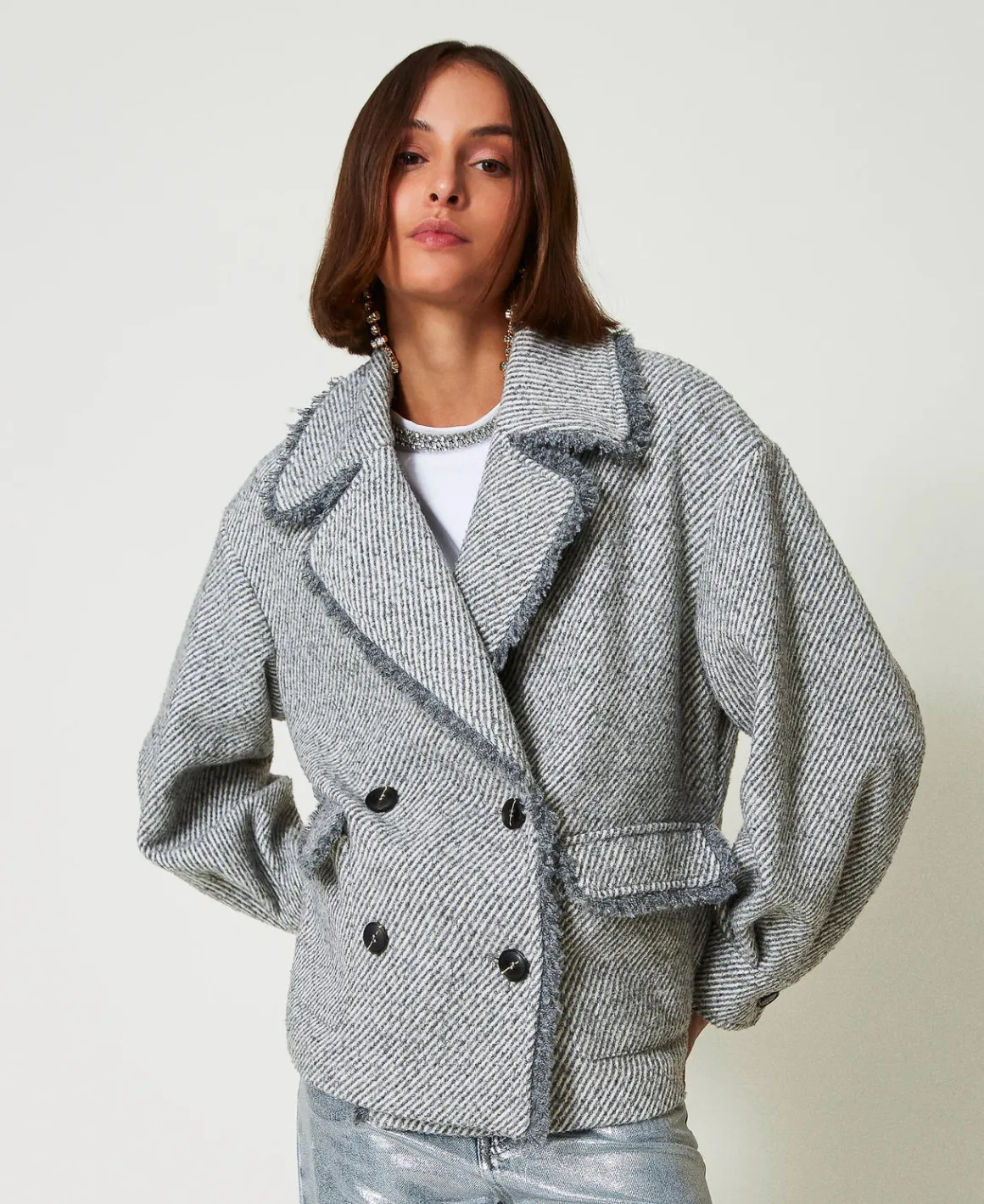 TWINSET Milano Caban Doppiopetto In Panno Bicolor | Giacche E Piumini