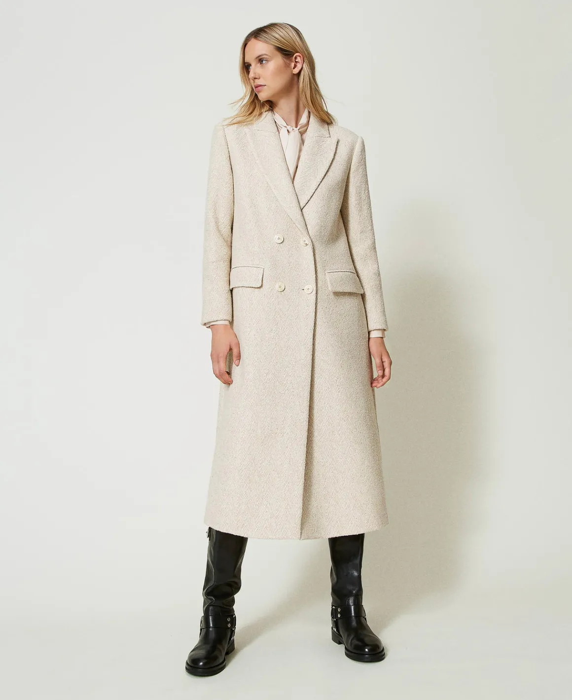 TWINSET Milano Cappotto Doppiopetto In Herringbone Misto Lana | Cappotti E Trench