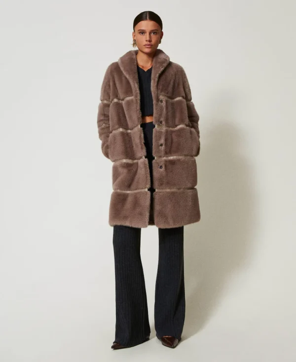 TWINSET Milano Cappotto In Faux Fur Con Intarsi | Cappotti E Trench