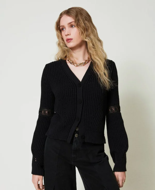 TWINSET Milano Cardigan A Costine Con Pizzo | Maglie E Cardigan