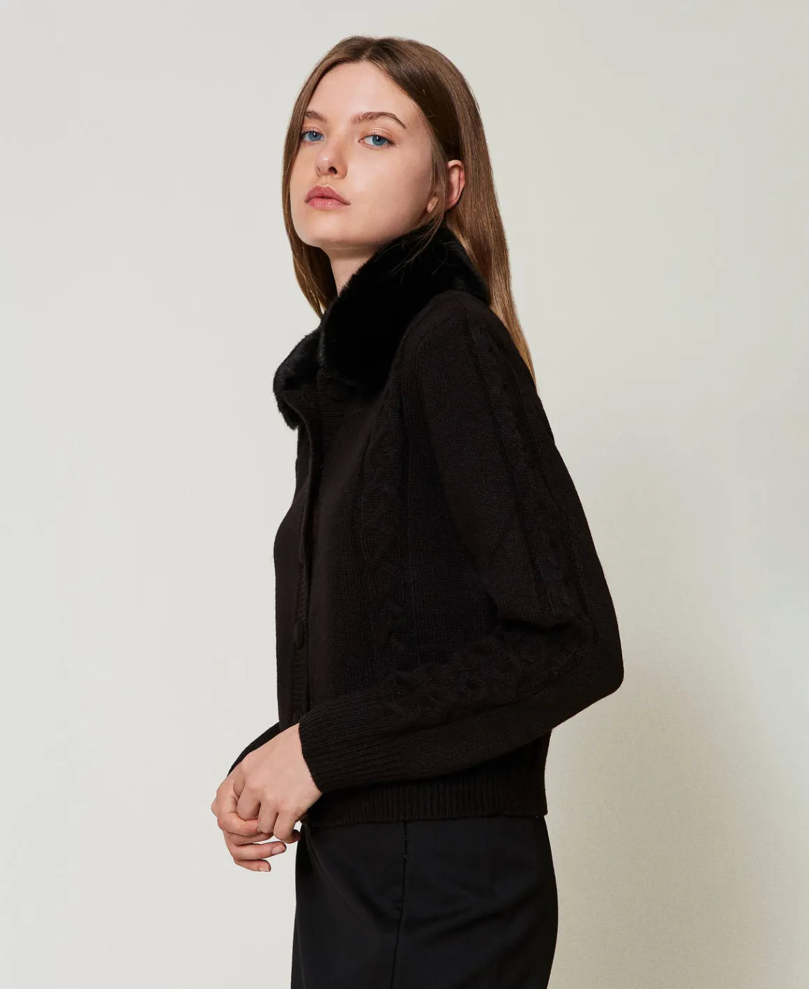 TWINSET Milano Cardigan Corto Con Collo In Faux Fur | Maglie E Cardigan