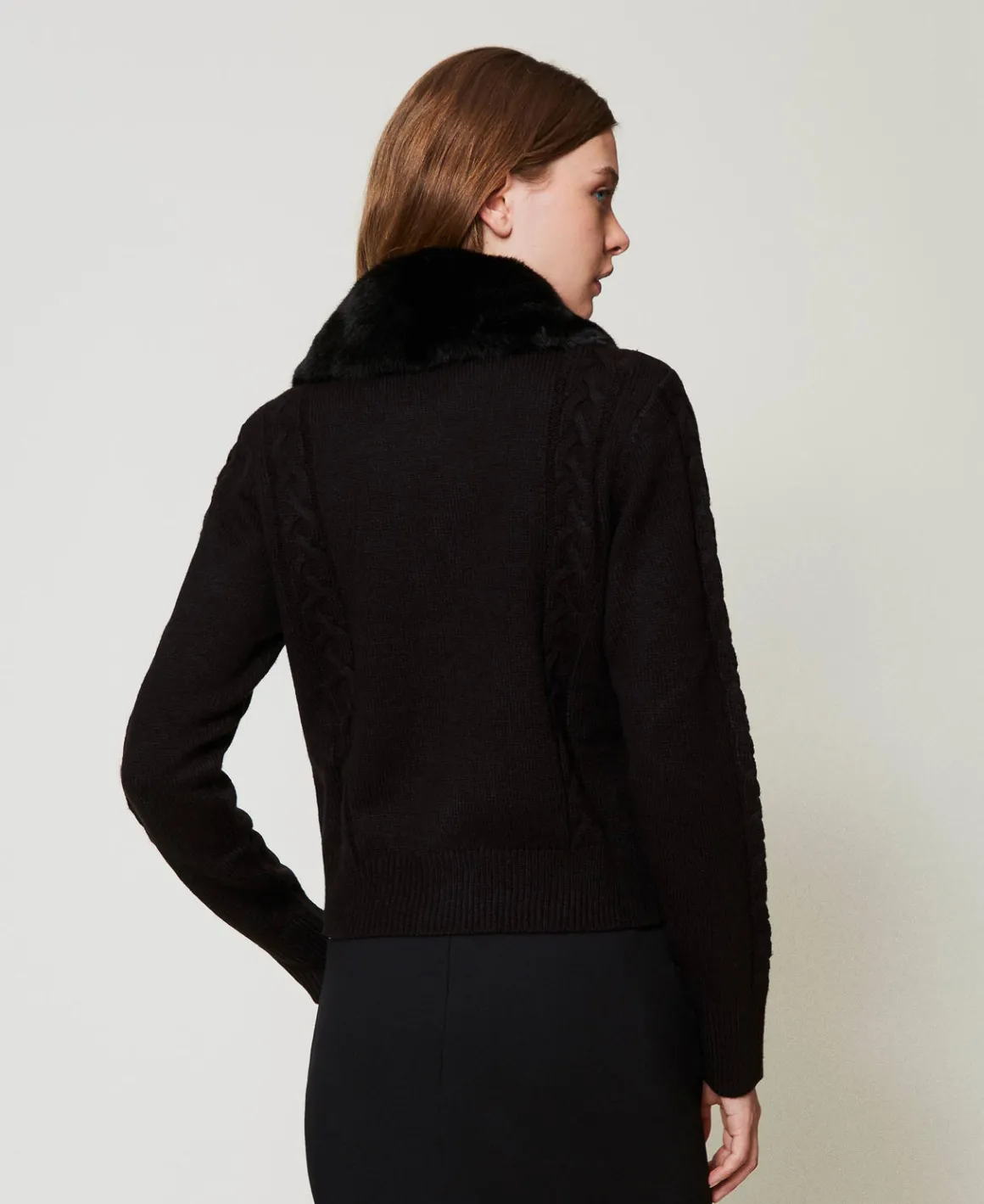 TWINSET Milano Cardigan Corto Con Collo In Faux Fur | Maglie E Cardigan