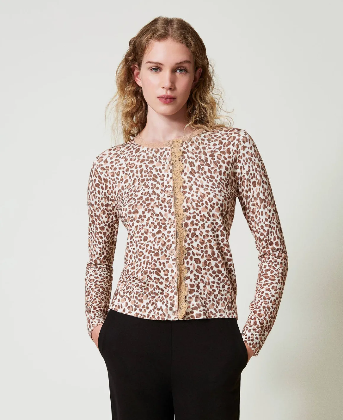 TWINSET Milano Cardigan In Maglia Con Stampa E Pizzo | Maglie E Cardigan