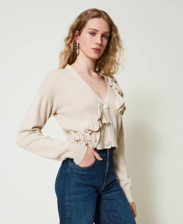 TWINSET Milano Cardigan In Misto Lana Con Volant | Maglie E Cardigan