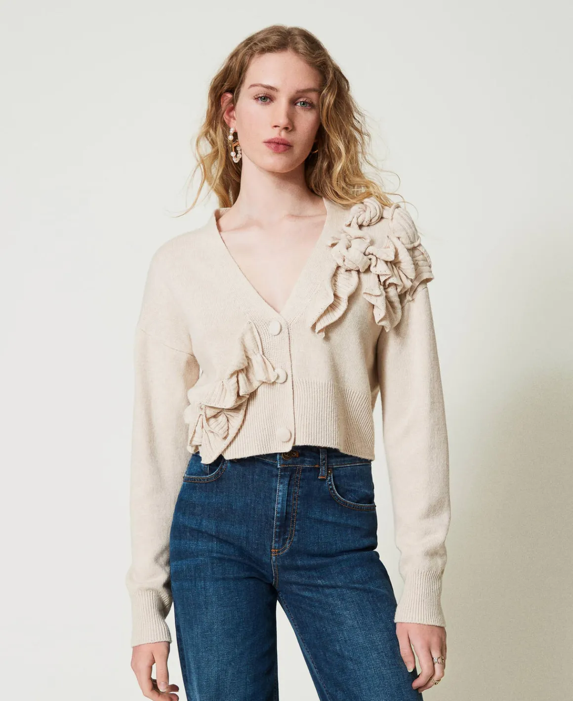 TWINSET Milano Cardigan In Misto Lana Con Volant | Maglie E Cardigan