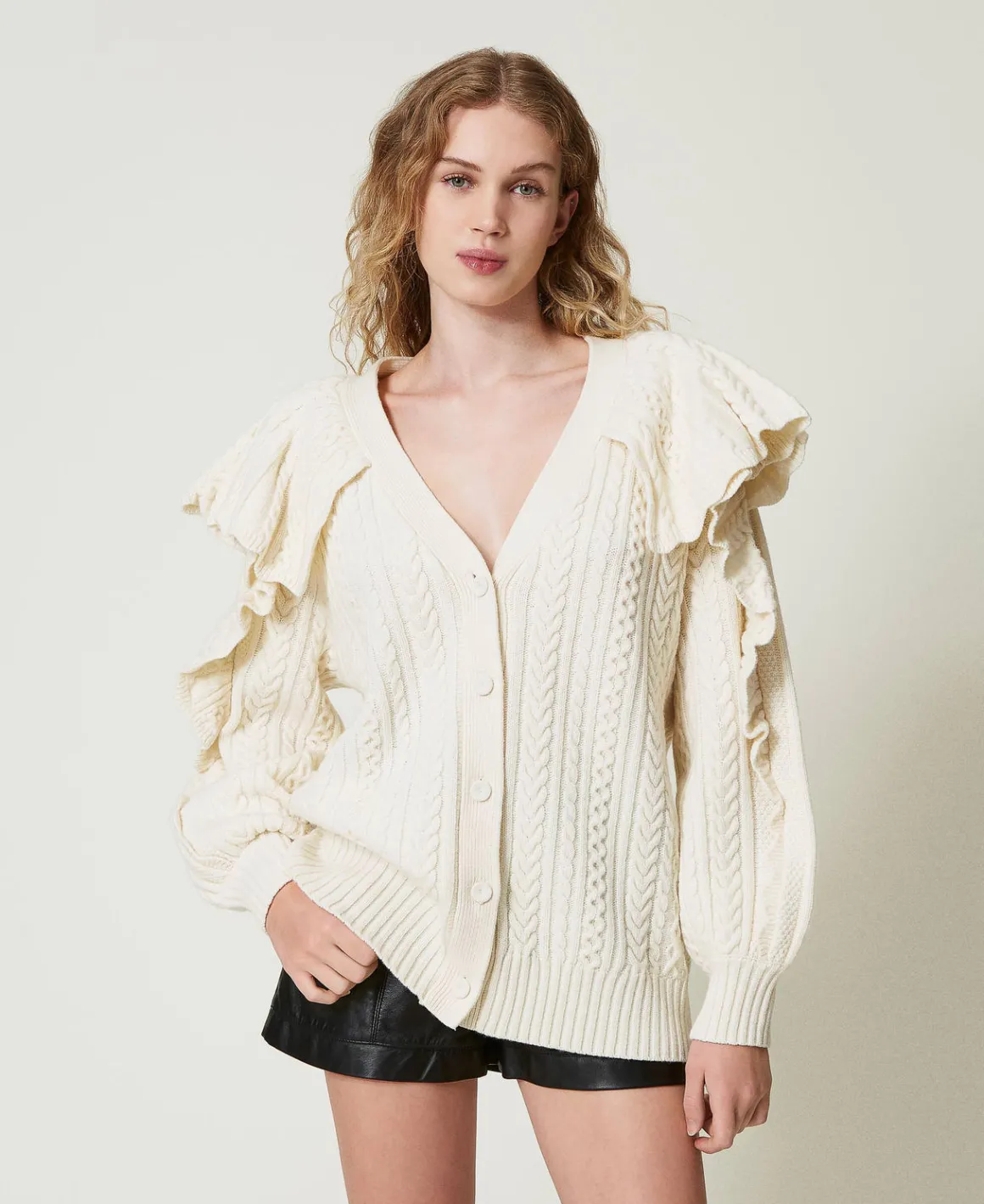 TWINSET Milano Cardigan In Misto Lana Con Volant | Maglie E Cardigan