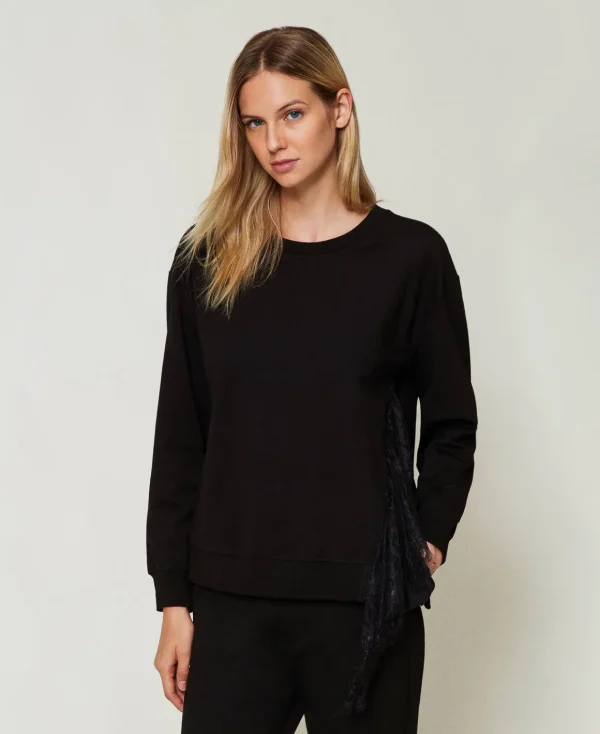 TWINSET Milano Felpa Con Inserto Plissé E Pizzo | Felpe