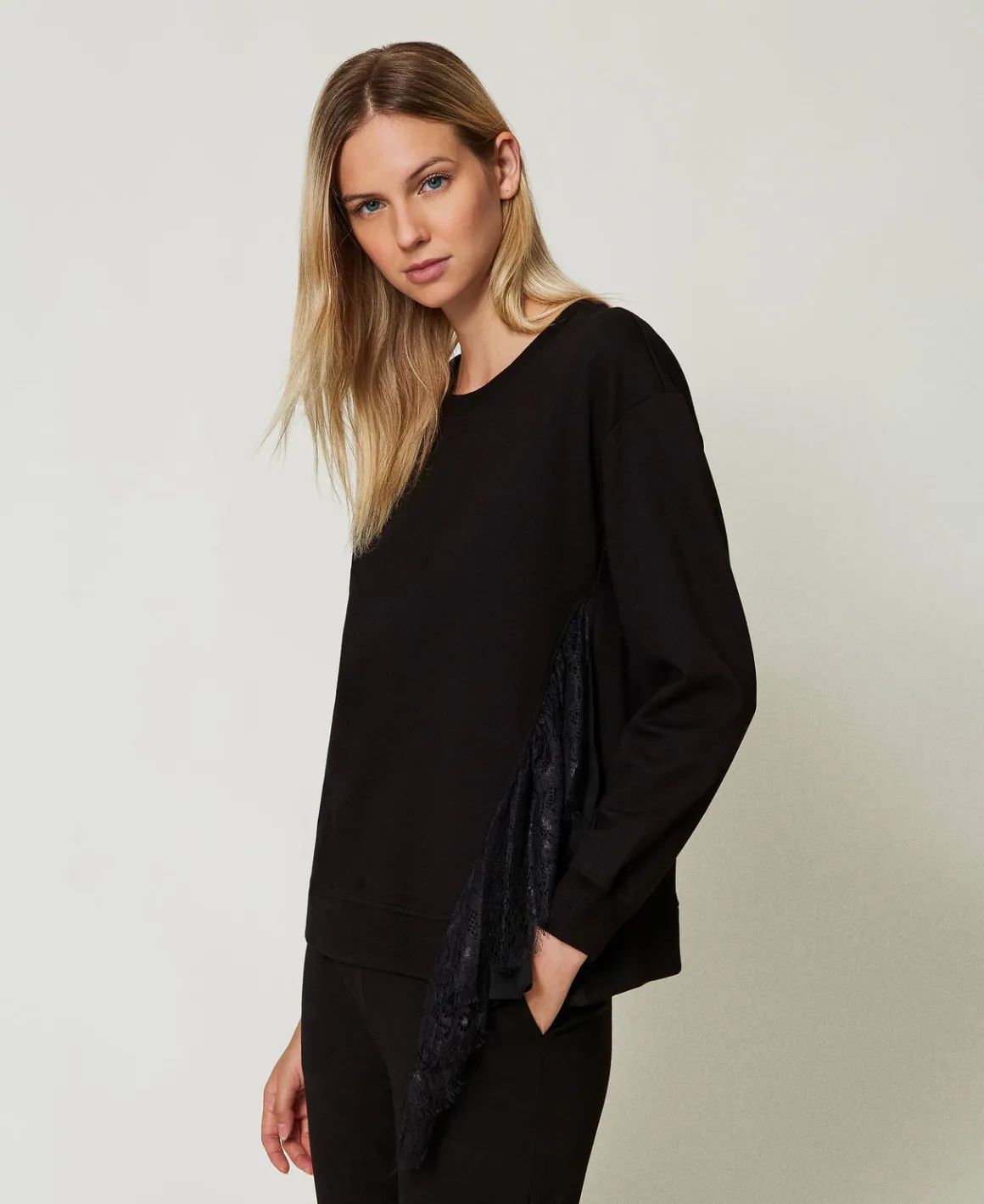 TWINSET Milano Felpa Con Inserto Plissé E Pizzo | Felpe