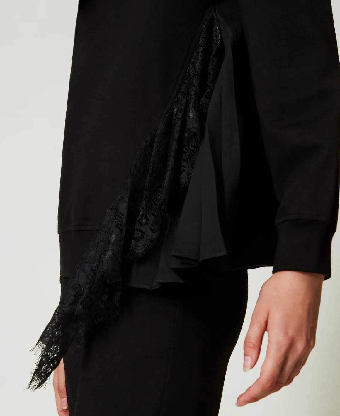 TWINSET Milano Felpa Con Inserto Plissé E Pizzo | Felpe