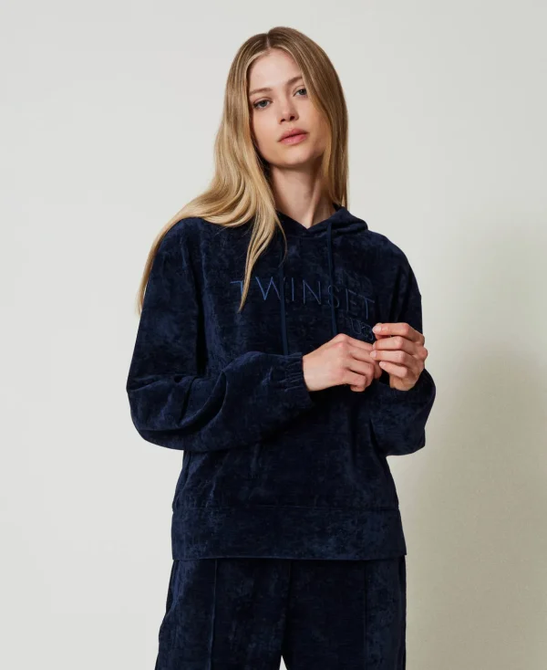 TWINSET Milano Felpa In Velluto Con Logo Ricamato | Felpe