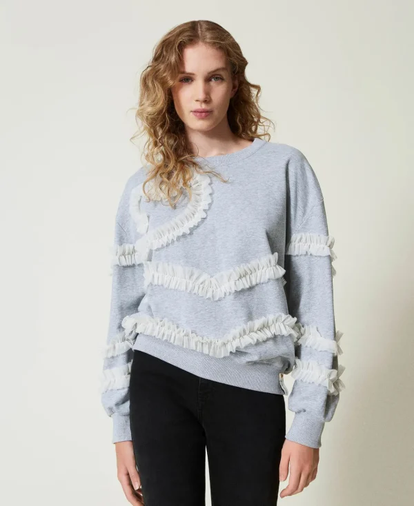TWINSET Milano Felpa Mélange Con Volant In Tulle | Felpe