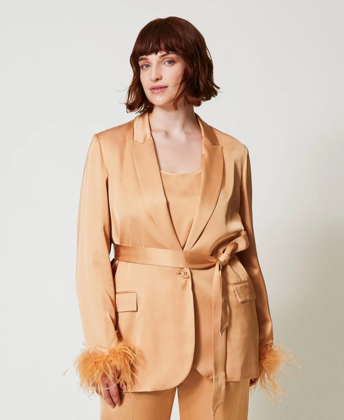 TWINSET Milano Giacca Blazer In Raso Con Piume | Giacche E Piumini | Blazer