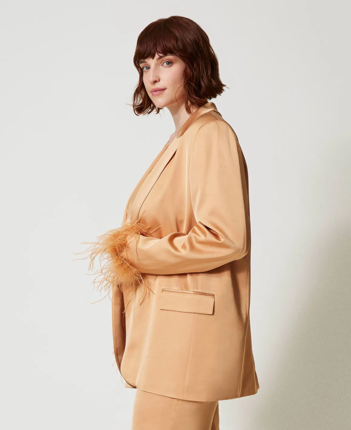 TWINSET Milano Giacca Blazer In Raso Con Piume | Giacche E Piumini | Blazer