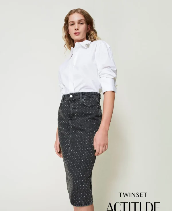 TWINSET Milano Gonna Longuette In Jeans Con Strass | Gonne