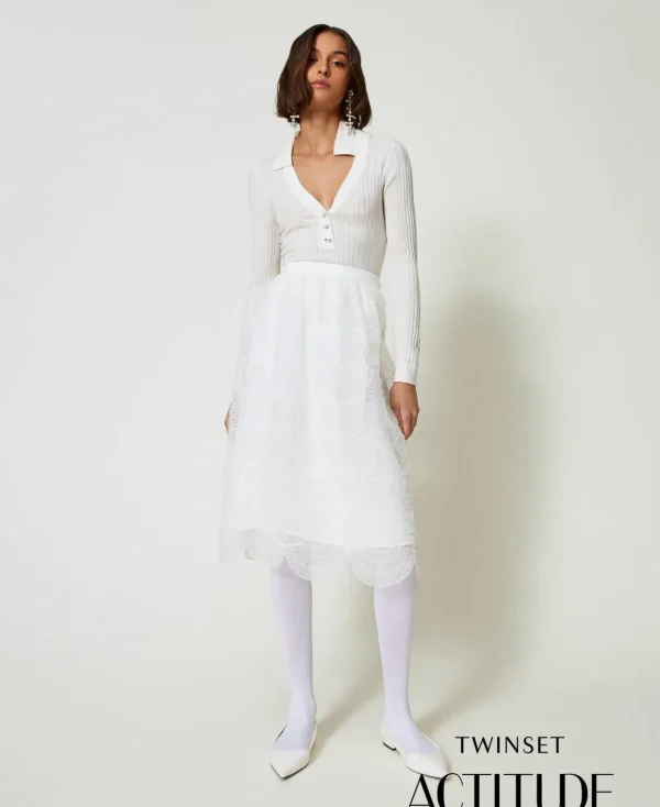 TWINSET Milano Gonna Longuette In Organza Con Ricami | Gonne