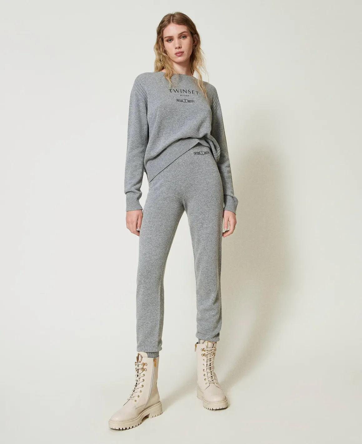 TWINSET Milano Joggers In Maglia Misto Lana Con Logo Ricamato | Pantaloni Jogging