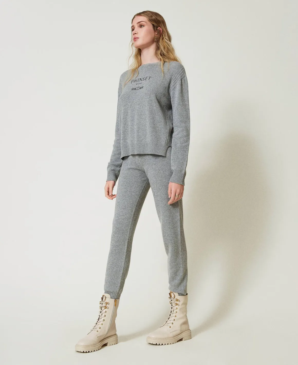 TWINSET Milano Joggers In Maglia Misto Lana Con Logo Ricamato | Pantaloni Jogging