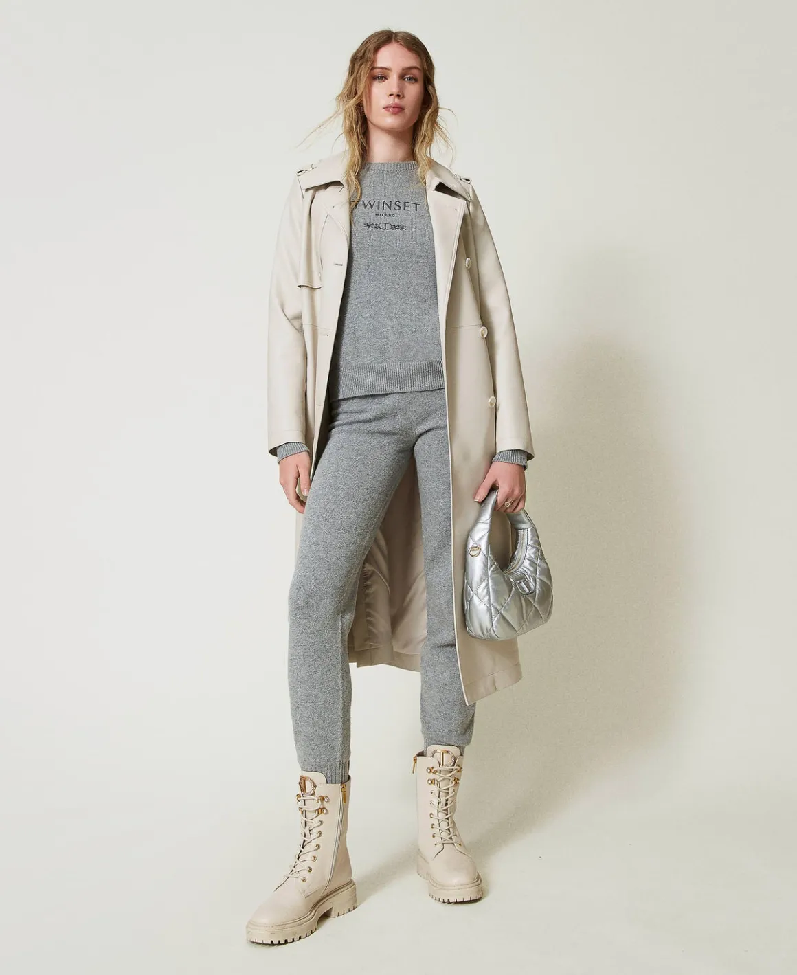 TWINSET Milano Joggers In Maglia Misto Lana Con Logo Ricamato | Pantaloni Jogging