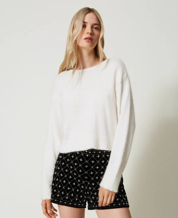 TWINSET Milano Maglia Cropped In Misto Angora Con Perle | Maglie E Cardigan