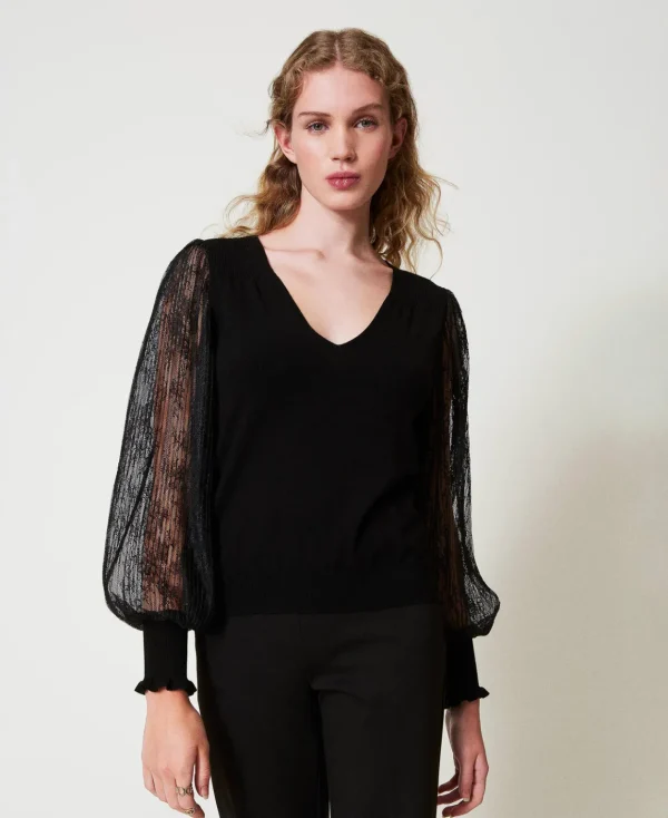 TWINSET Milano Maglia Doppio Uso Con Maniche In Pizzo | Maglie E Cardigan