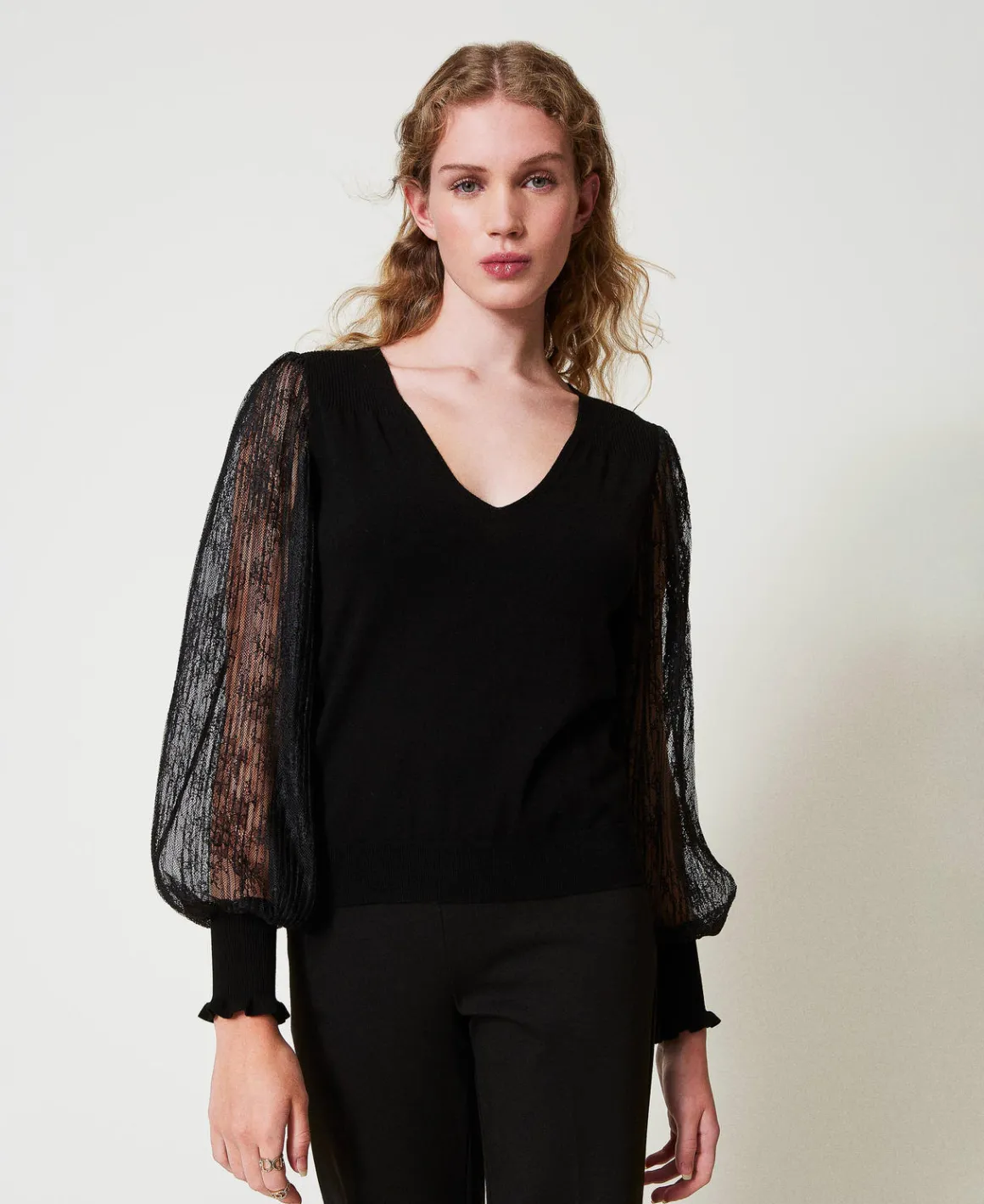 TWINSET Milano Maglia Doppio Uso Con Maniche In Pizzo | Maglie E Cardigan