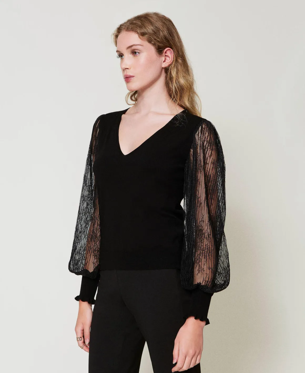 TWINSET Milano Maglia Doppio Uso Con Maniche In Pizzo | Maglie E Cardigan