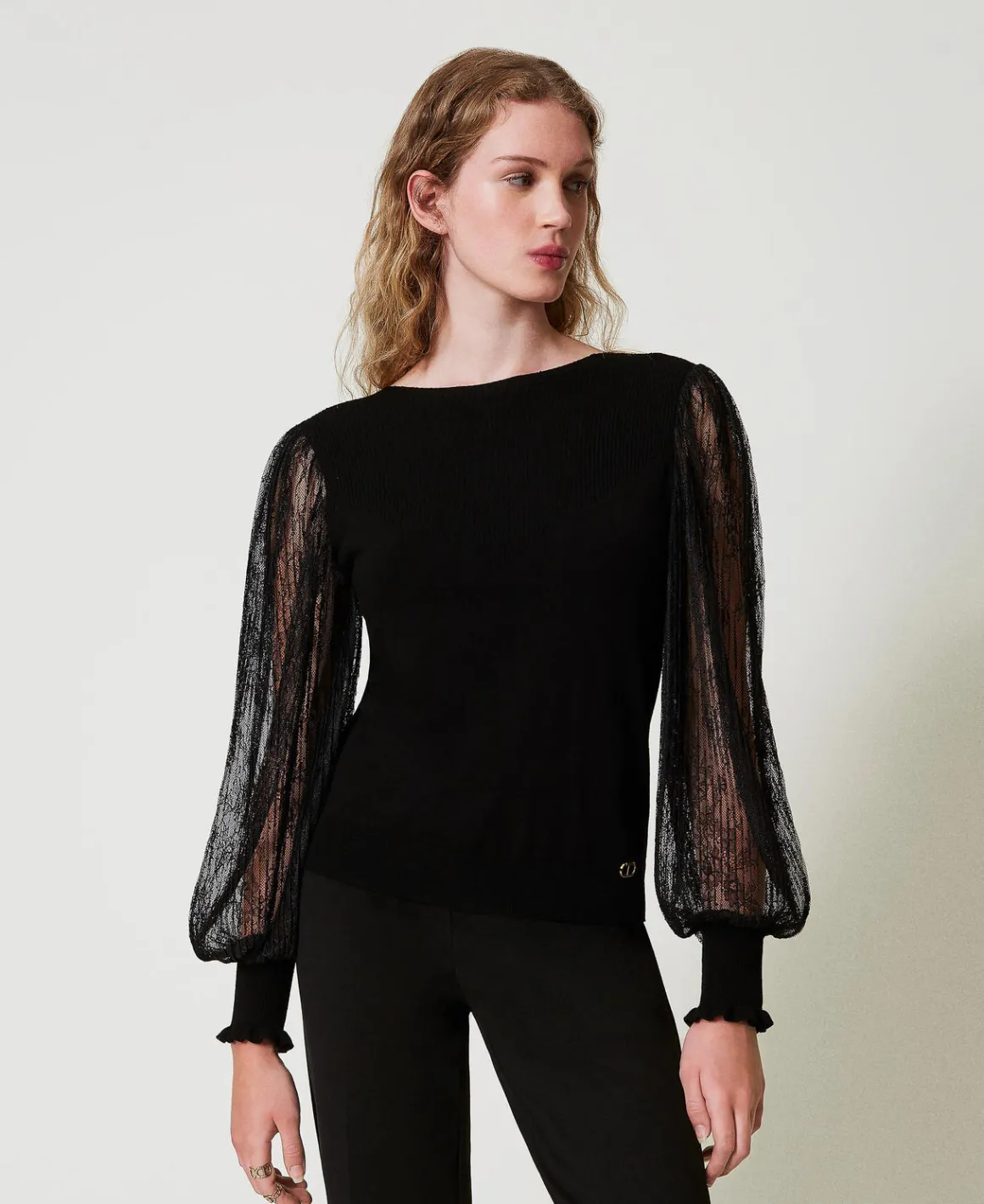 TWINSET Milano Maglia Doppio Uso Con Maniche In Pizzo | Maglie E Cardigan