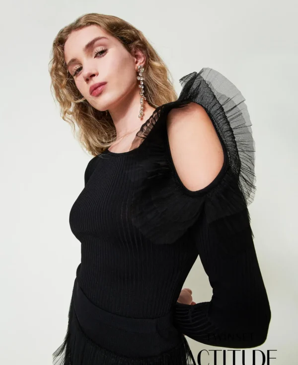 TWINSET Milano Maglia Fitted Con Cut-out E Tulle | Maglie E Cardigan