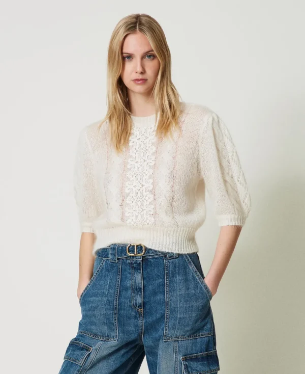 TWINSET Milano Maglia In Lana E Mohair Con Pizzo | Maglie E Cardigan