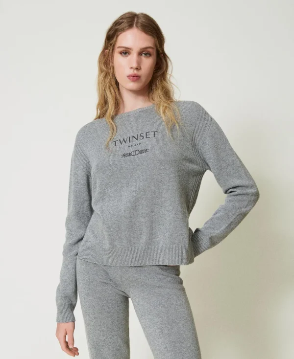TWINSET Milano Maglia In Misto Lana Con Logo Ricamato | Maglie E Cardigan