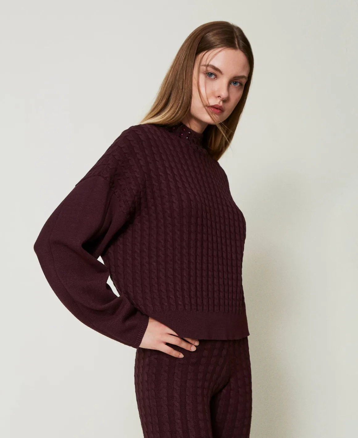 TWINSET Milano Maglia Lupetto A Trecce Con Strass | Maglie E Cardigan