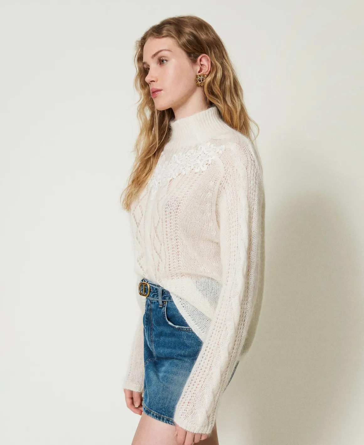 TWINSET Milano Maglia Lupetto In Lana E Mohair Con Pizzo | Maglie E Cardigan
