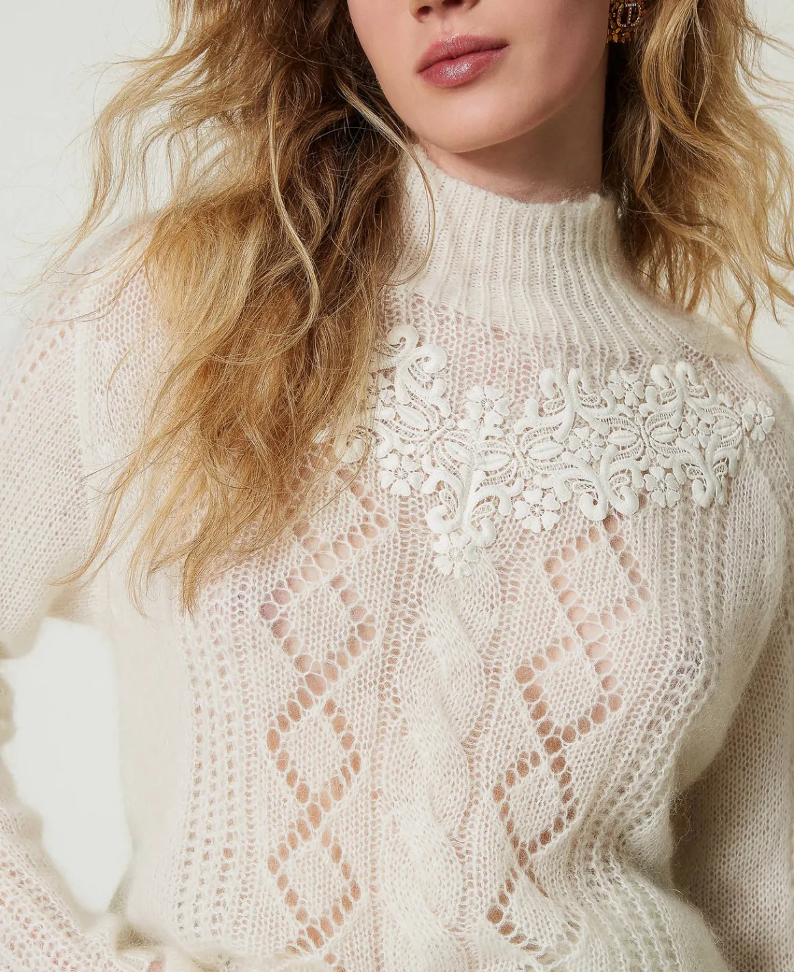 TWINSET Milano Maglia Lupetto In Lana E Mohair Con Pizzo | Maglie E Cardigan