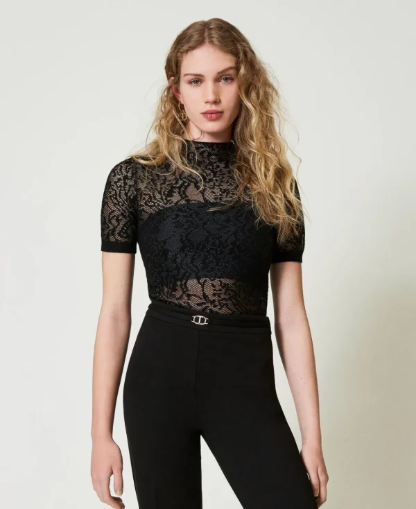 TWINSET Milano Maglia Lupetto Jacquard Effetto Pizzo | Maglie E Cardigan