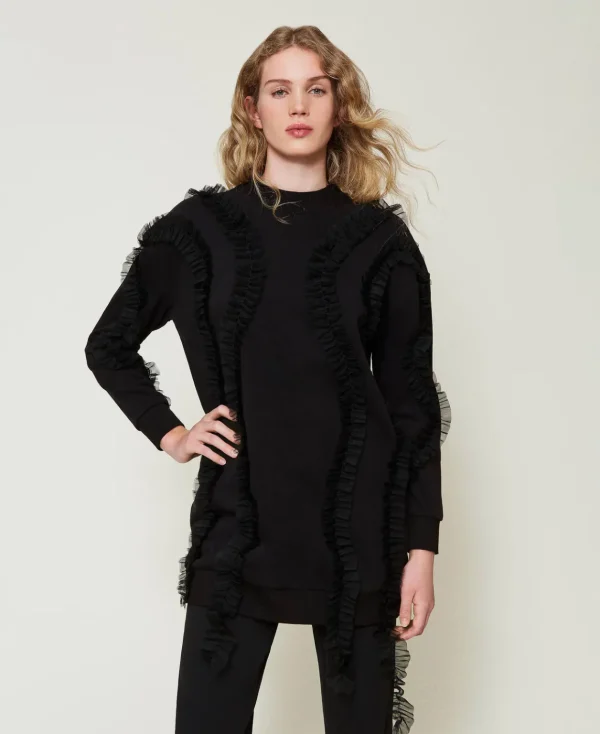 TWINSET Milano Maxi Felpa Con Volant In Tulle | Felpe