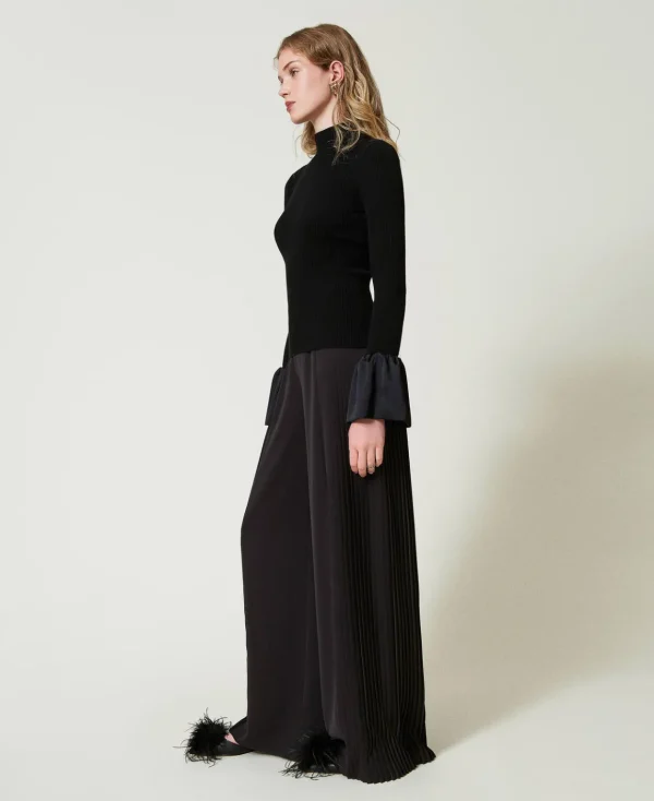 TWINSET Milano Pantaloni A Palazzo In Georgette Plissé | Pantaloni Eleganti | Pantaloni Ampi E A Palazzo