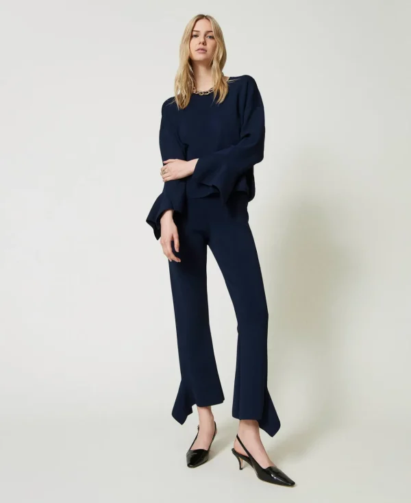 TWINSET Milano Pantaloni Flare In Maglia Con Volant | Pantaloni Flare