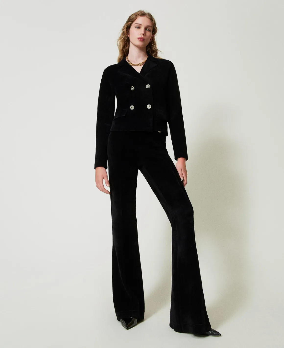 TWINSET Milano Pantaloni Flare In Maglia Con Bottoni Oval T | Pantaloni Eleganti | Pantaloni Flare