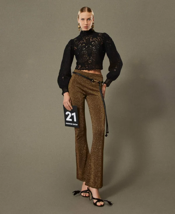 TWINSET Milano Pantaloni Flare In Maglia Con Lurex | Pantaloni Eleganti | Pantaloni Flare
