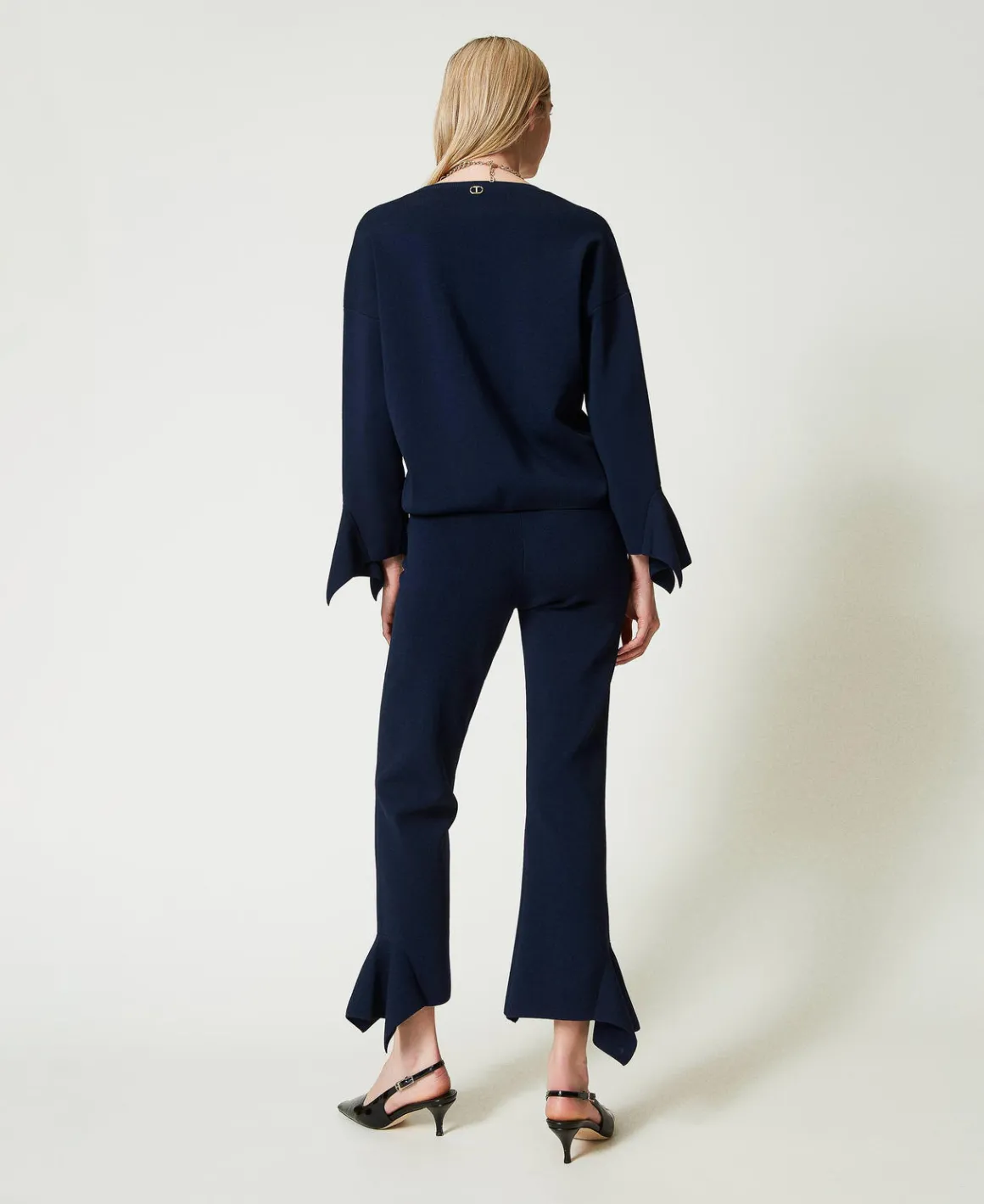 TWINSET Milano Pantaloni Flare In Maglia Con Volant | Pantaloni Flare