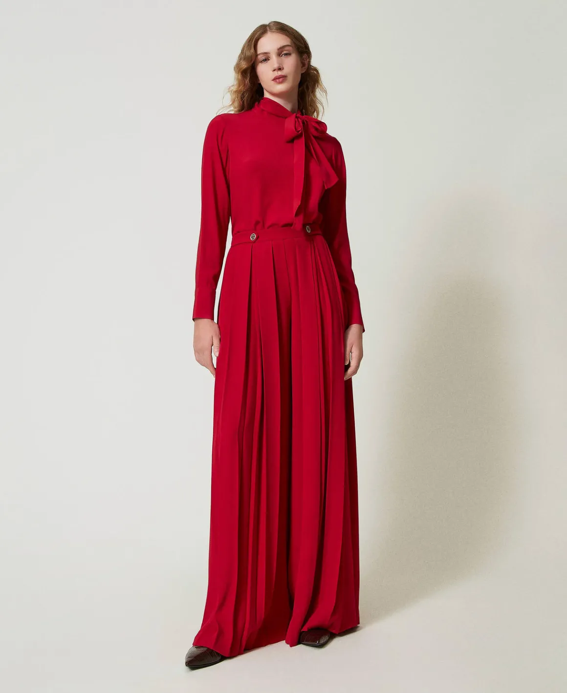 TWINSET Milano Pantaloni In Crêpe Plissé Con Bottoni | Pantaloni Eleganti | Pantaloni Ampi E A Palazzo