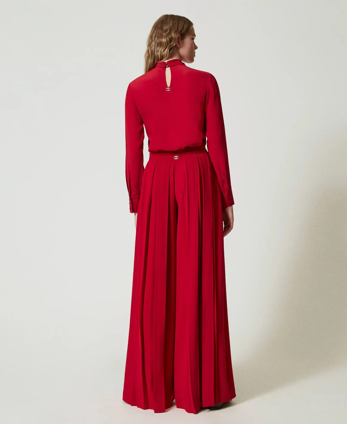TWINSET Milano Pantaloni In Crêpe Plissé Con Bottoni | Pantaloni Eleganti | Pantaloni Ampi E A Palazzo