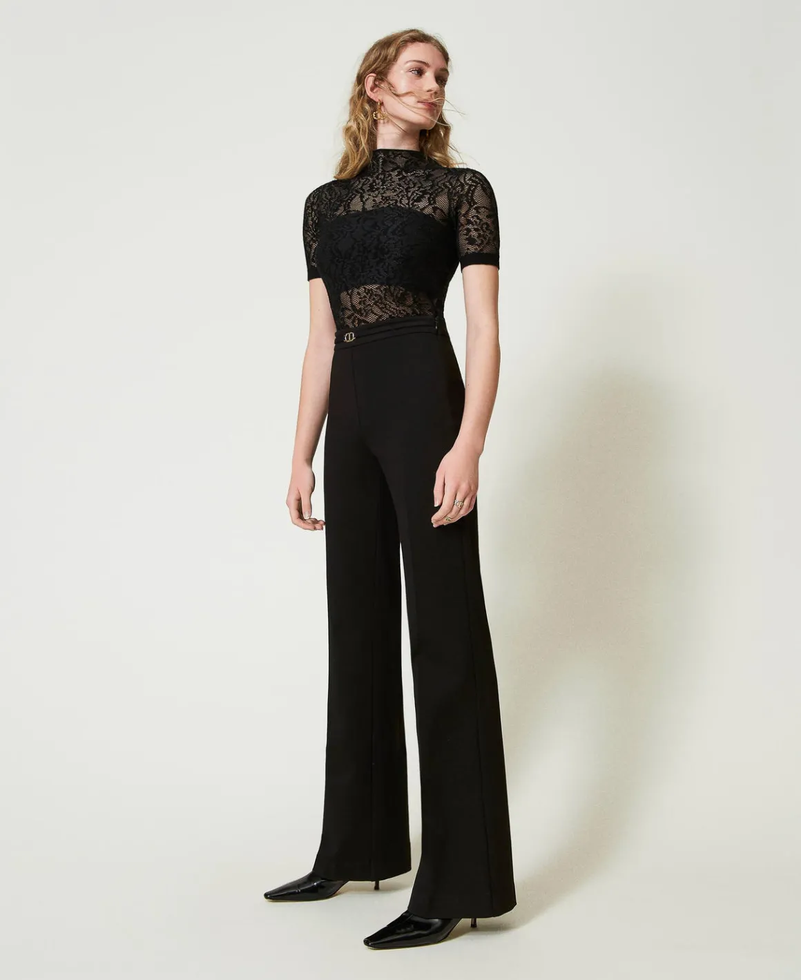 TWINSET Milano Pantaloni Straight Leg Con Cinturino Oval T | Pantaloni Eleganti | Pantaloni Dritti E A Sigaretta